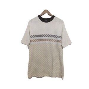 Tan Geo Single Stitch Poly Knit Cotton Ringer T Shirt XL Vintage 70s 80s USA